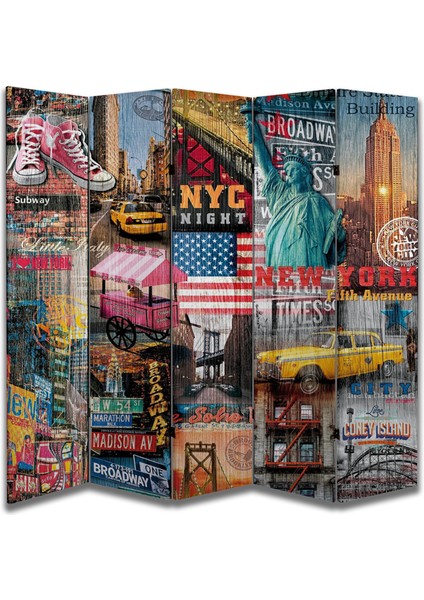 Şehir Temalı Özel Tasarım Paravan Room Divider 180 x 200 cm
