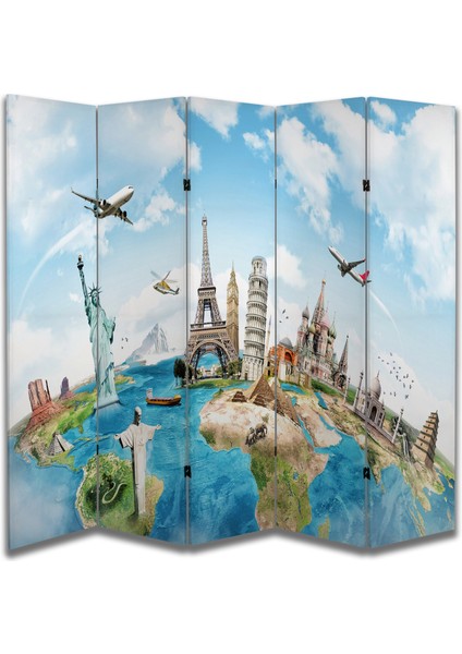 Coğrafya Temalı Özel Tasarım Paravan Room Divider 180 x 200 cm