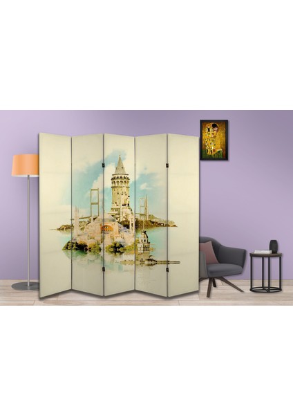 Şehir Temalı Özel Tasarım Paravan Room Divider 180 x 200 cm