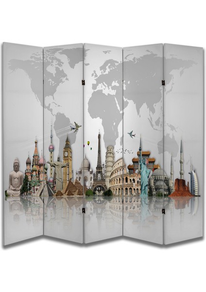 Coğrafya Temalı Özel Tasarım Paravan Room Divider 180 x 200 cm