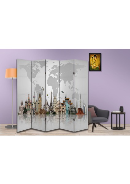 Coğrafya Temalı Özel Tasarım Paravan Room Divider 180 x 200 cm modelleri