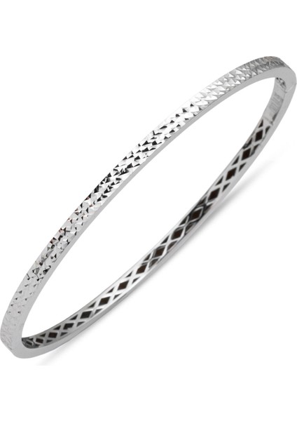 Taşsız Beyaz Altın 14 Ayar Kelepçe Bilezik