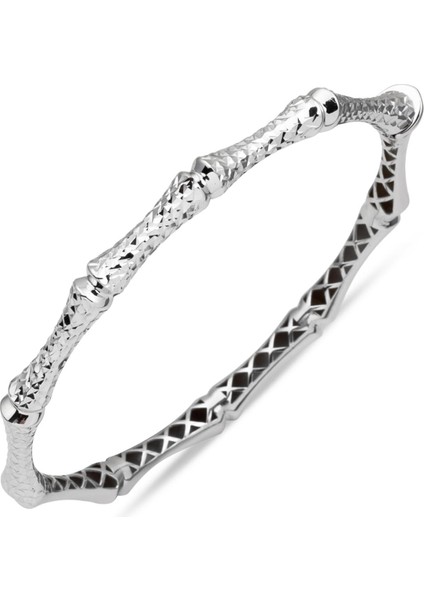 Beyaz Altın Işıltılı Kelepçe Bileklik 14 Ayar