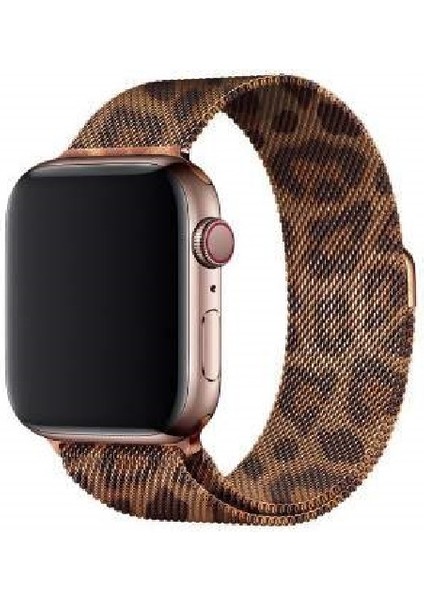 Apple Watch 7 8 9 41MM 10 42MM Leopar Desenli Kordon Milano Loop Metal Kordon