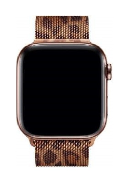 Apple Watch 7 8 9 41MM 10 42MM Leopar Desenli Kordon Milano Loop Metal Kordon