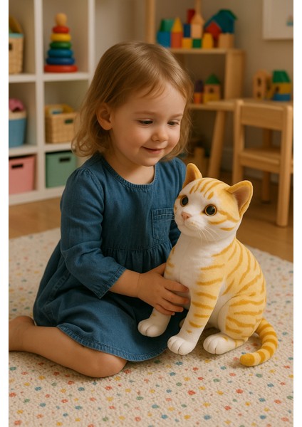 Gerçek Görünümlü Sesli Miyavlayan Peluş Kedi | 35 cm Ayakta Oyuncak Tekir| Peluş Oyuncak