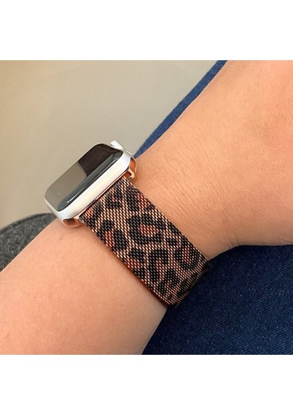 Apple Watch 10 42MM - 38/40/41MM Leopar Desenli Kordon Milano Loop Metal Kordon 2/3/4/5/6/se/7/8/9