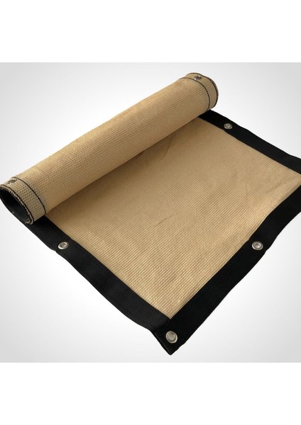 %95'lik Gölgelik-Bahçe Çit Filesi-Premium Şeritli Halkalı - Koyu Bej - 1m Yükseklik