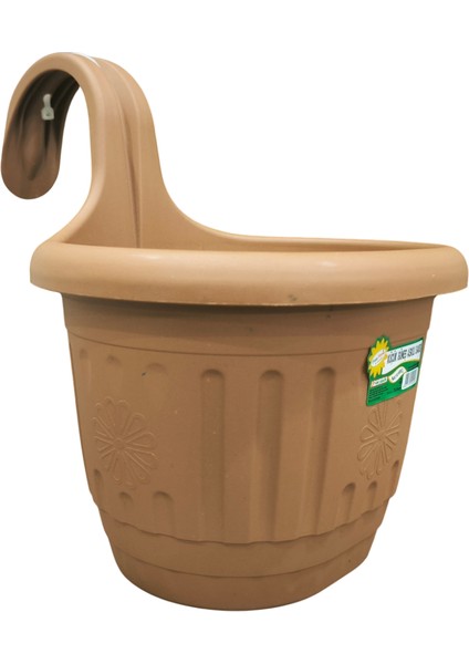 Kendinden Askılı Balkon Küpeşte Saksısı Plastik Kelepçeli Sağlam 2,8 Litre 21 cm Boy Askılı Tombik Saksı
