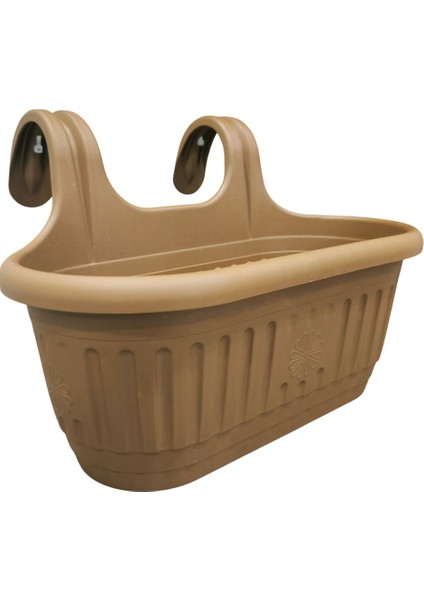 Kendinden Askılı Balkon Küpeşte Saksısı Plastik Kelepçeli Sağlam 6,4 Litre 37 cm Boy Askılı Tombik Saksı