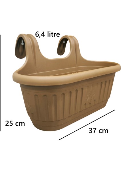 Kendinden Askılı Balkon Küpeşte Saksısı Plastik Kelepçeli Sağlam 6,4 Litre 37 cm Boy Askılı Tombik Saksı fiyatları