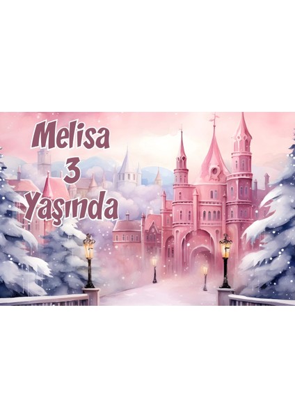 Pembe Orman ve Şato Temalı Doğum Günü Afişi 70X100 cm