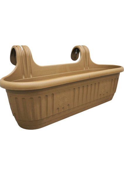 Kendinden Askılı Balkon Küpeşte Saksısı Plastik Kelepçeli Sağlam 9,5 Litre 53 cm Boy Askılı Tombik Saksı