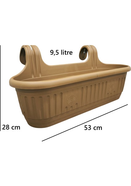 Kendinden Askılı Balkon Küpeşte Saksısı Plastik Kelepçeli Sağlam 9,5 Litre 53 cm Boy Askılı Tombik Saksı fiyatları