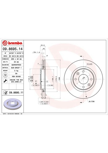 Ön Fren Aynası Corsa F-301-307-206-207-PARTNER-BERLINGO-C-ELYSEE-C2-C3 02 C5-C4 266X22X4DLXHAVALI Crossland X-DS3-2008-1007-208 4249.G1-4246.W1-4246.W7-4246.W7
