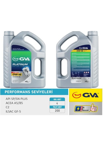 Motor Yağı 4 Lt 0W16 Tam Sentetik Apı Sp / Sn-Plus Ilsac Gf-6b Hıbrıt Araçlar Için