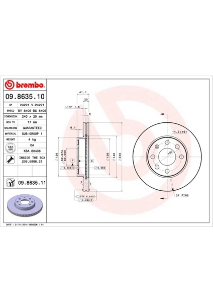 Ön Fren Aynası Corsa C 1.0-1.2 16V 01 11 Abs Li 240X20X4DLXHAVALI