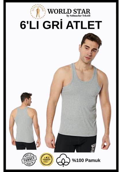 6'lı Gri Erkek Atlet – Pamuklu Penye – Rahat ve Dayanıklı