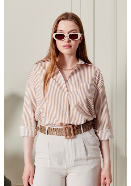 Çizgili Oversize Kadın Gömlek