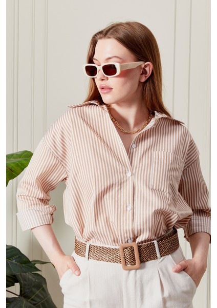 Çizgili Oversize Kadın Gömlek fırsatları