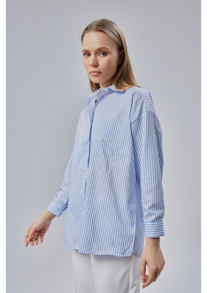 Çizgili Oversize Kadın Gömlek