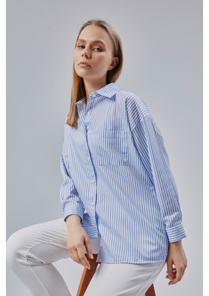 Çizgili Oversize Kadın Gömlek modelleri