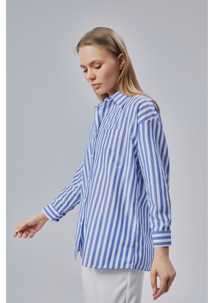 Çizgili Oversize Kadın Gömlek