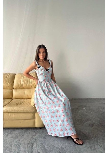 Bebe Mavi Önü Fiyonklu Çiçekli Elbise Yeni!!!