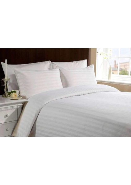 Beyaz Çizgili Saten Nevresim Takımı Tek Kişilik