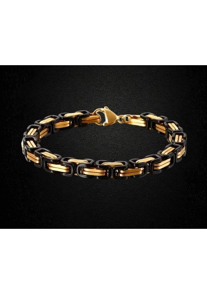 Çelik Bileklik Kral Zincir Model 0.5 mm 22 cm Bizans Bağlantı Altın Sarısı (Gold) Siyah (Black)