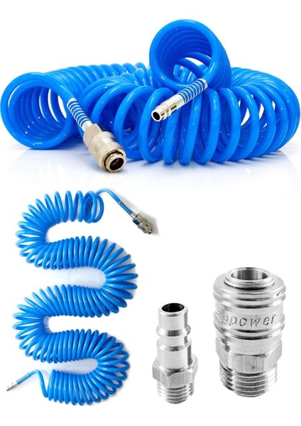 Yüksek Kalite Kompresör Spiral Hava Hortumu 8 mm 15 mt Hava Jakı Hava Tabancası Recor Seti