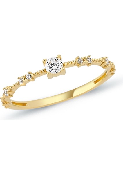 14 Ayar Altın Tek Taş Detaylı Zarif Kadın Yüzük