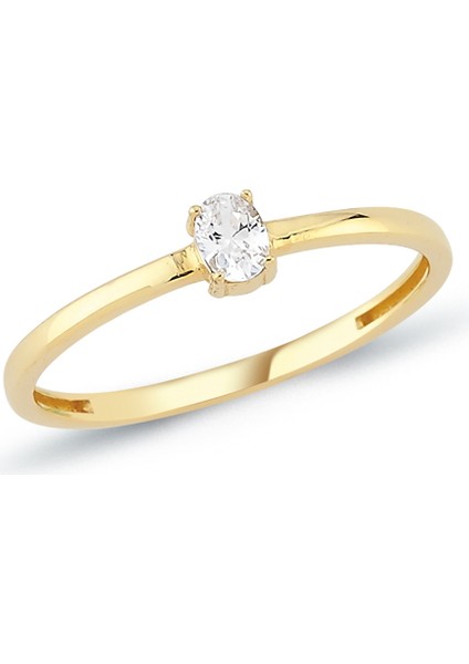 14 Ayar Altın Tektaş Işıltılı Yüzük