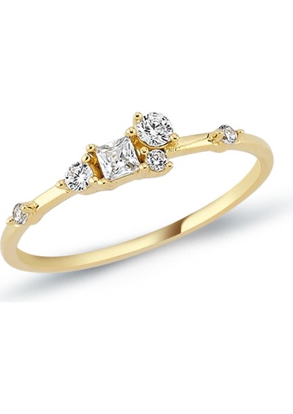 14 Ayar Altın Modern Taş Kombinli Şık Kadın Yüzük