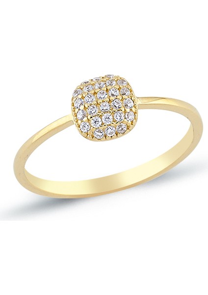 14 Ayar Altın Işıltılı Kare Yüzük