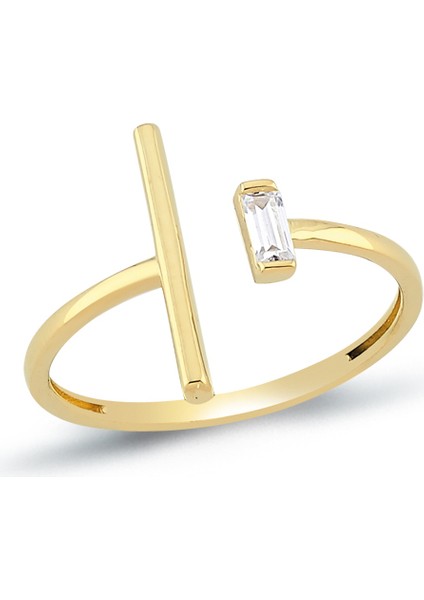 14 Ayar Altın Açık Uçlu Zarif Baget Taşlı Yüzük