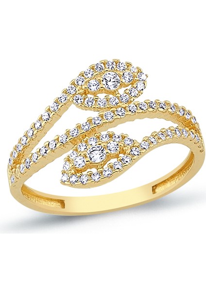 14 Ayar Altın Kıvrımlı Damla Yüzük