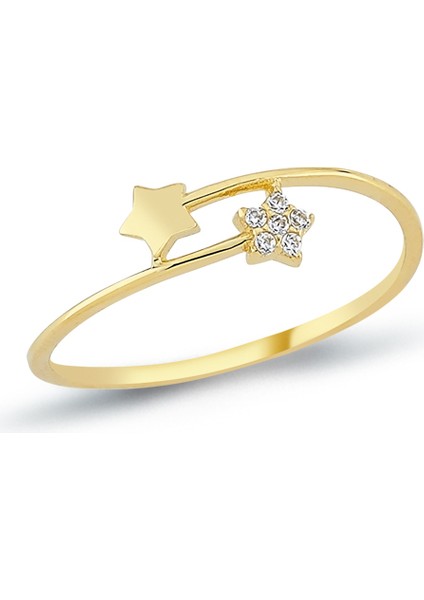 14 Ayar Altın İkili Yıldız Kadın Yüzük