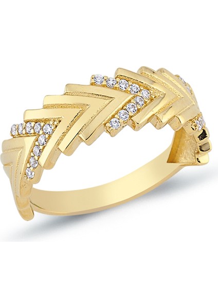 14 Ayar Altın Şerit Desenli Zarif Yüzük