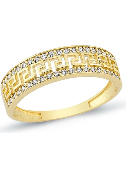 14 Ayar Altın Antik Desenli Taşlı Yüzük