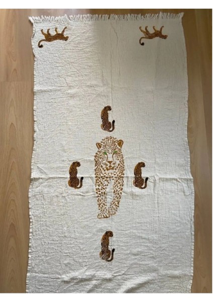Ham Pamuk Kumaş Kahverengi Leopar Design El Baskılı Peştamal