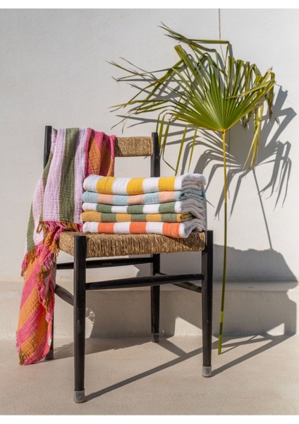 Striped Gauze Pamuk Peştamal Yeşil 90X175