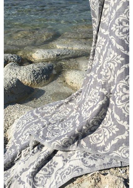 Gri Barok Desenli Peştamal - 90X170 cm - %100 Pamuk Peştemal Model fiyatları