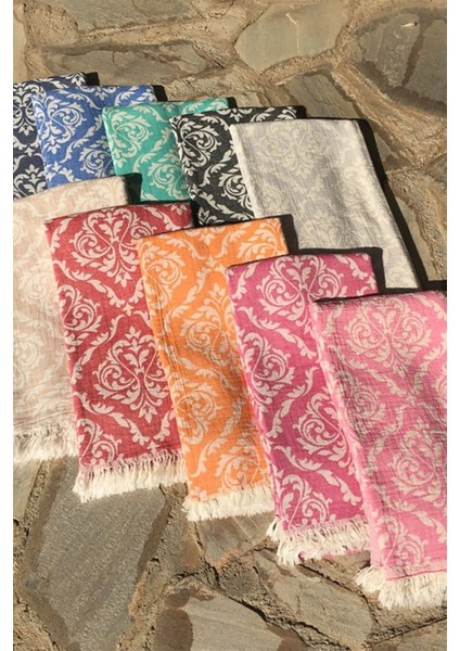 Gri Barok Desenli Peştamal - 90X170 cm - %100 Pamuk Peştemal Model modelleri