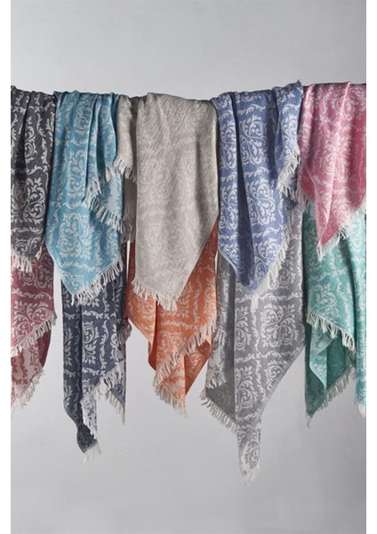 Gri Barok Desenli Peştamal - 90X170 cm - %100 Pamuk Peştemal Model indirimleri