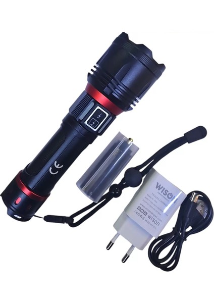 Ws-6565 25 Wat 5000mah 2300 Lümen Şarjlı Uzun Menzilli El Feneri Siyah