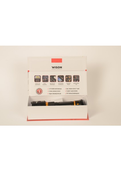 Ws-6565 25 Wat 5000mah 2300 Lümen Şarjlı Uzun Menzilli El Feneri Siyah