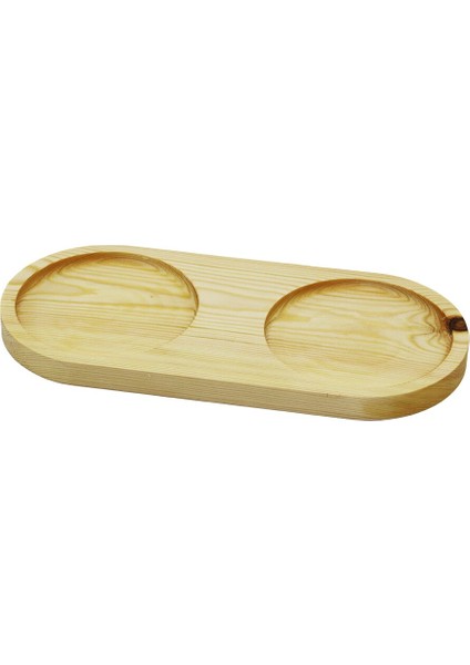 2 Bölmeli - Oval Açık Renk=sade Ahşap Yağdanlık Altlık 27X12.5CM (5024)