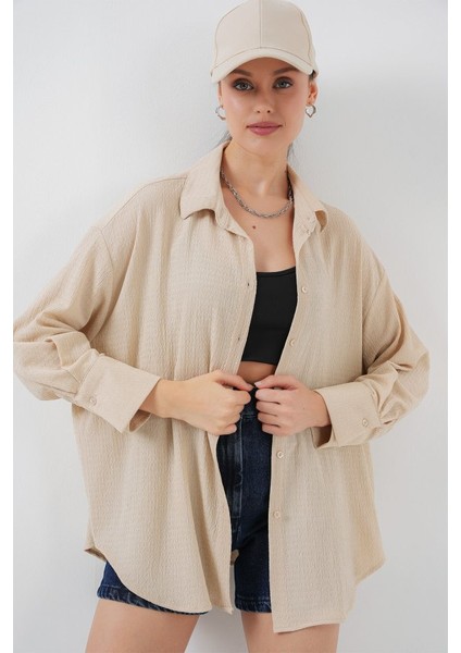 Örme Oversize Gömlek 20264 - Bej