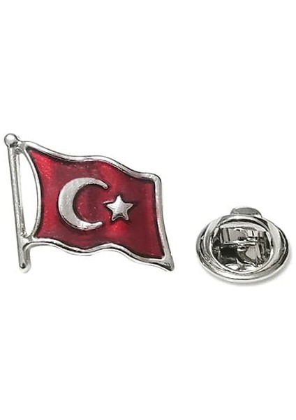 Gümüş Renk Dalğalı Türk Bayrağı Metal Yaka Rozeti 1 Paket 12LI fiyatları